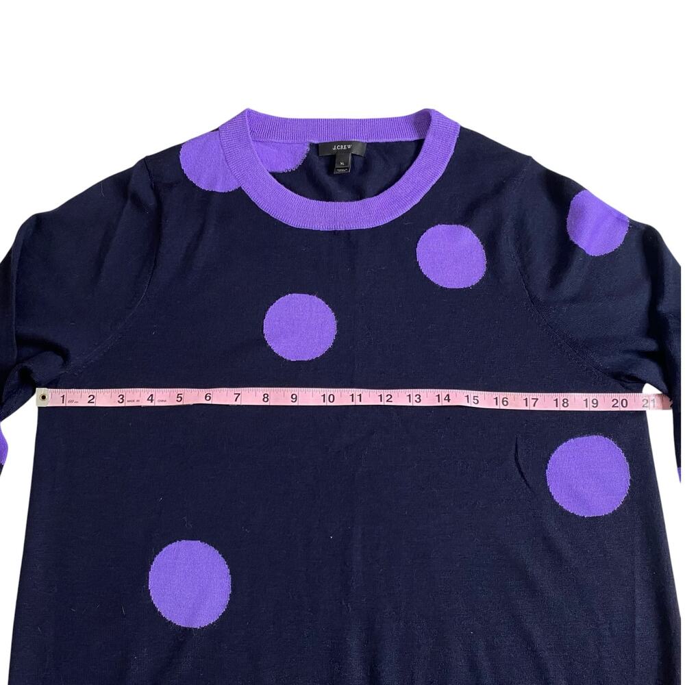 J. Crew Tippi Merino Wool Sweater Navy Blue Purple Polka Dot Knit Crewneck Sz XL - Picture 11 of 13